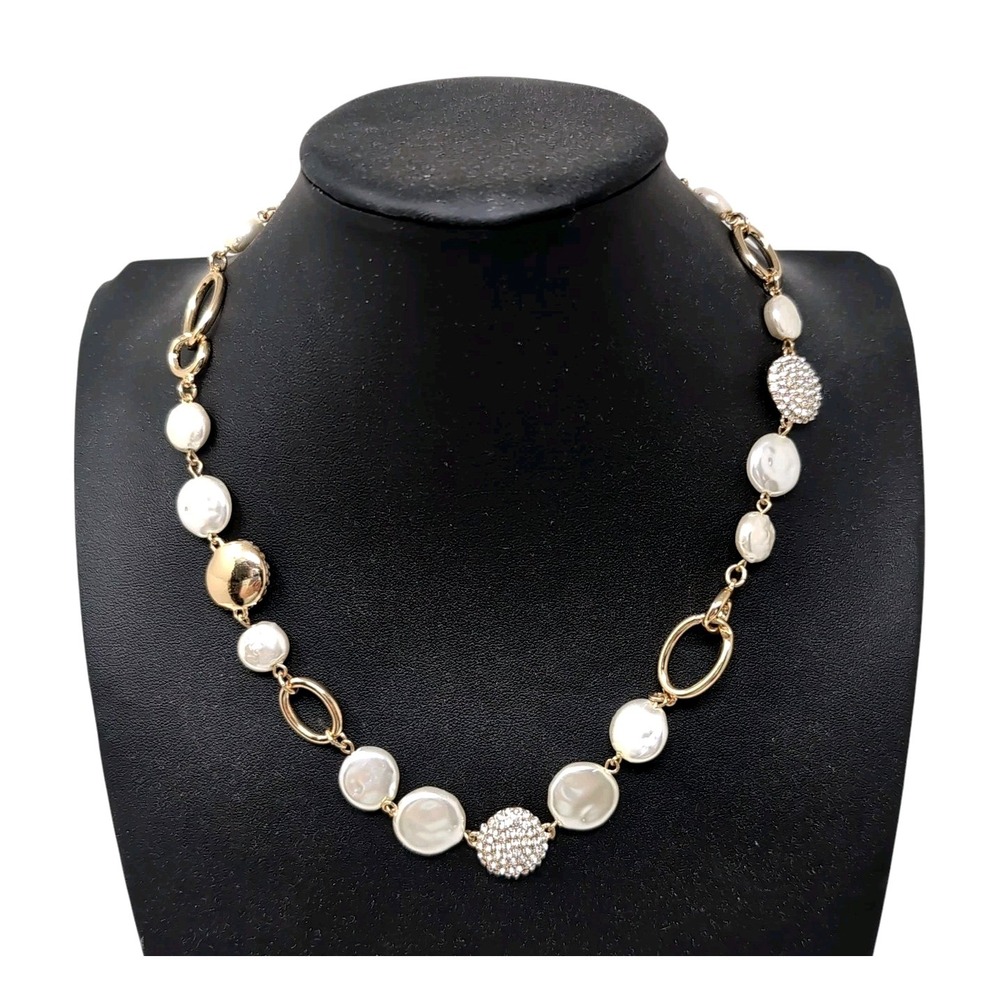 ANNE KLEIN Crystal and White Faux Pearl Gold‎ Tone Choker Necklace NEW NWT